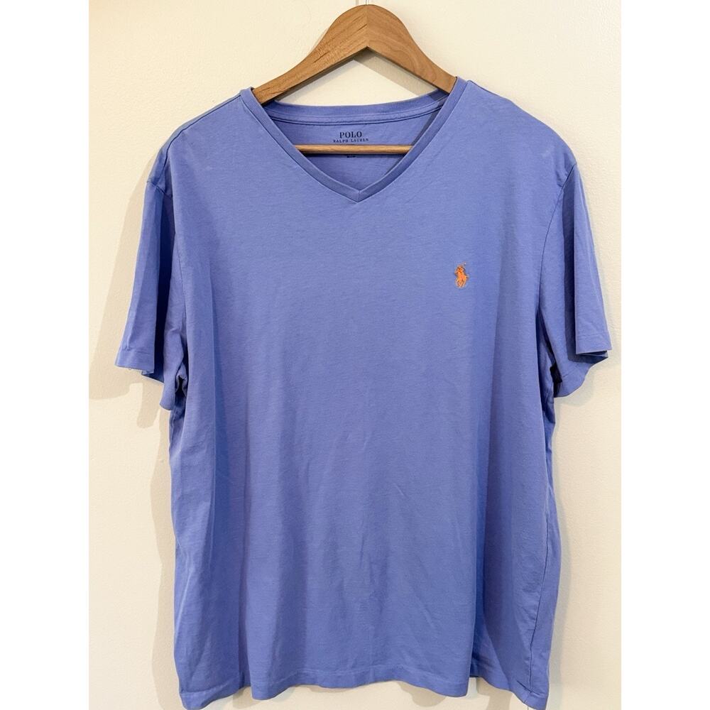 Polo Ralph Lauren Men T-Shirt Lavender Logo Embroidered Short Sleeve V Neck L